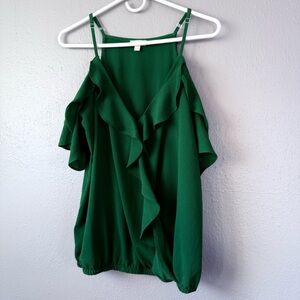 C blouse top off-shoulder ruffle women’s size M Emerald green Lightweight